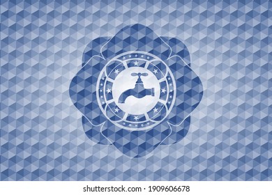 tap icon inside blue emblem with geometric pattern background. 
