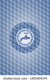 tap icon inside blue hexagon badge.
