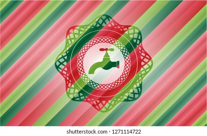 tap icon inside christmas colors style badge.