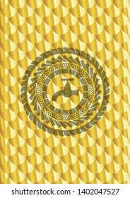tap icon inside gold emblem. Scales pattern. Vector Illustration. Detailed.