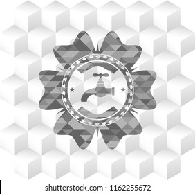 tap icon inside grey icon or emblem with geometric cube white background
