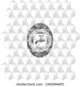 tap icon inside grey icon or emblem with geometric cube white background