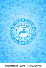 tap icon inside light blue emblem with triangle mosaic background