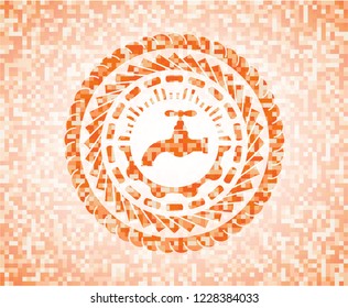 tap icon inside orange tile background illustration. Square geometric mosaic seamless pattern with emblem inside.