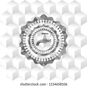 tap icon inside realistic grey emblem with cube white background