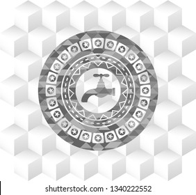 tap icon inside realistic grey emblem with cube white background