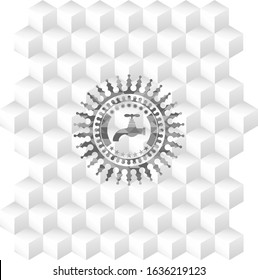 tap icon inside realistic grey emblem with cube white background