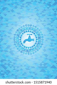 tap icon inside realistic light blue mosaic emblem