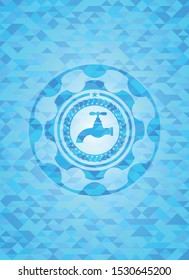 tap icon inside realistic light blue mosaic emblem