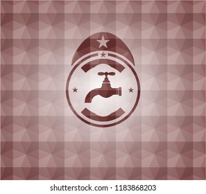 tap icon inside red badge with geometric pattern background. Seamless.