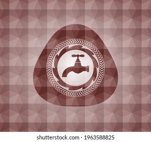 tap icon inside red badge with geometric pattern background. Seamless. 