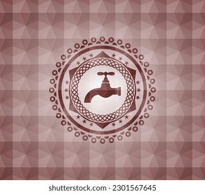 tap icon inside red badge with geometric pattern background. Seamless. 