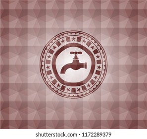 tap icon inside red emblem with geometric pattern. Seamless.