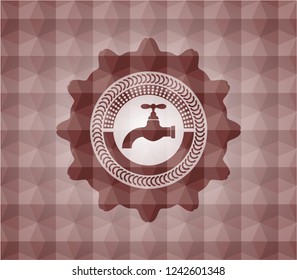 tap icon inside red emblem or badge with abstract geometric pattern background. Seamless.