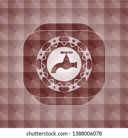 tap icon inside red emblem or badge with abstract geometric pattern background. Seamless.