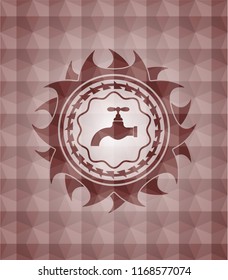 tap icon inside red seamless polygonal badge.