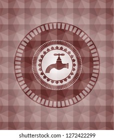 tap icon inside red seamless emblem with geometric pattern background.