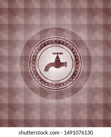 tap icon inside red seamless emblem with geometric pattern background.