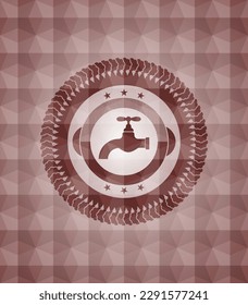 tap icon inside red seamless emblem with geometric pattern. 