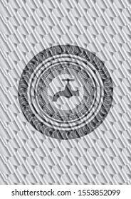 tap icon inside silver color emblem or badge. Scales pattern. Vector Illustration. Detailed.