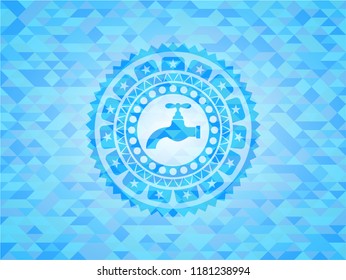 tap icon inside sky blue emblem with mosaic ecological style background