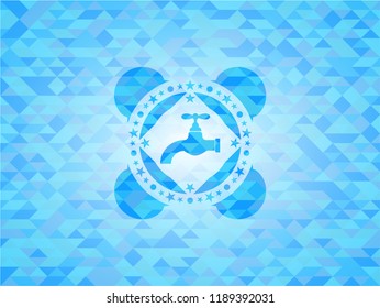 tap icon inside sky blue mosaic emblem