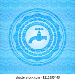 tap icon inside sky blue water wave badge.