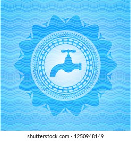 tap icon inside water wave style badge.