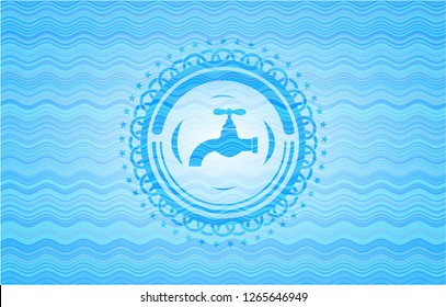 tap icon inside water wave concept style badge.