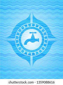 tap icon inside water wave representation badge background.
