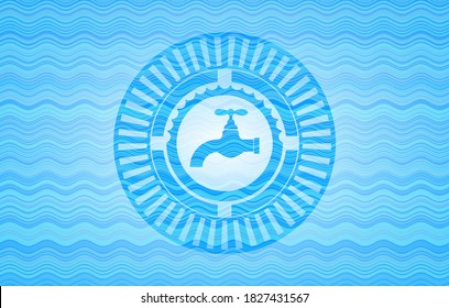 tap icon inside water wave concept badge. 