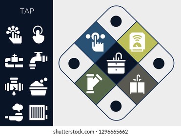  tap icon set. 13 filled tap icons. Simple modern icons about  - Sink, Pipe, Heater, Leak, Bathtub, Tap