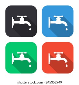 tap icon with water drop - colored illustration (gray, blue, green, red) with long shadow