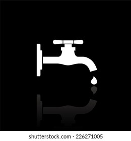  tap icon with water drop - vector illustration with reflection isolated on black