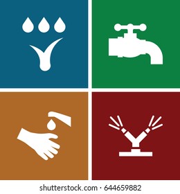 Tap icons set. set of 4 tap filled icons such as hands washing, watering system