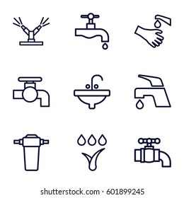 tap icons set. Set of 9 tap outline icons such as tap, sink, hands washing