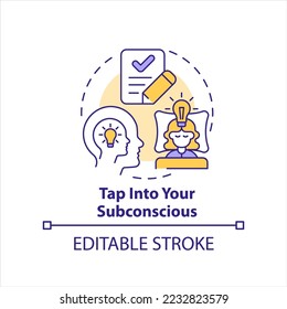 Tap into your subconscious concept icon. Overcoming creative block tip abstract idea thin line illustration. Isolated outline drawing. Editable stroke. Arial, Myriad Pro-Bold fonts used