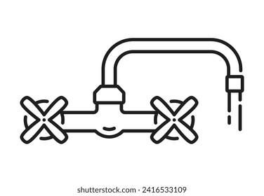 Tap kitchen and bathroom compression faucet outline icon. House bathtub sink faucet, kitchen spigot valve or home bath watertap thin line vector symbol. Bathroom modern tap line pictogram or sign