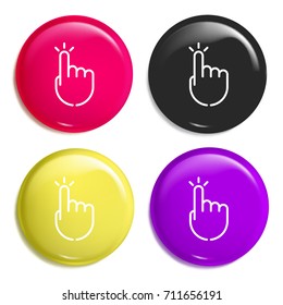 Tap multi color glossy badge icon set. Realistic shiny badge icon or logo mockup