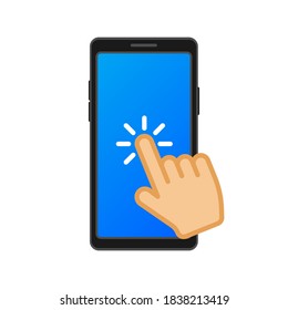 Tap on smartphone. Communication icon symbol. Pointer icon symbol. Finger click