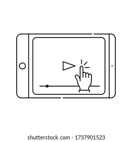 Tap on smartphone screen vector icon education. Finger touch screen logo. Watch video on mobile phone. Graphic concept for web banners, website. Modern flat design illustration tablet.