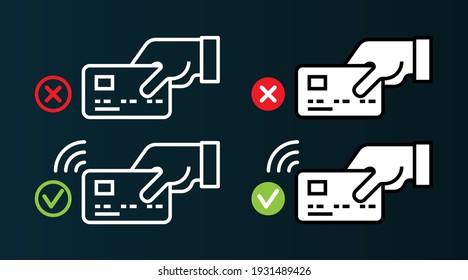 Tap to pay card hand nfc payment, not, successful. Contactless pass . Modern contactless symbol vector icon illustration