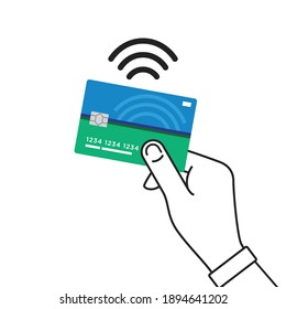 Tap To Pay, Credit Card Tap, Credit Card Icon, Contactless Payment, Wireless Payment, Wireless Icon, Hand Paying Vector Illustration Background	