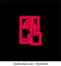 Tap red glowing neon ui ux icon. Glowing sign logo vector