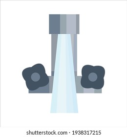Tap with running water. The tap from which the water pipe flows. Providing housing with water from Central water supply sources. Vector illustration isolated on a white background for design and web.

