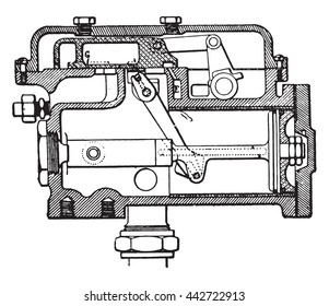 Tap system mechanic Vaughan Mckee, vintage engraved illustration. Industrial encyclopedia E.-O. Lami - 1875.