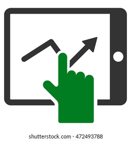 Tap Trend on Pda icon. Vector style is bicolor flat iconic symbol with rounded angles, green and gray colors, white background.