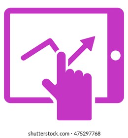 Tap Trend on Pda icon. Vector style is flat iconic symbol with rounded angles, violet color, white background.