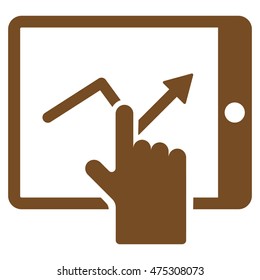 Tap Trend on Pda icon. Vector style is flat iconic symbol with rounded angles, brown color, white background.