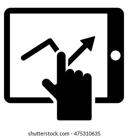 Tap Trend on Pda icon. Vector style is flat iconic symbol with rounded angles, black color, white background.